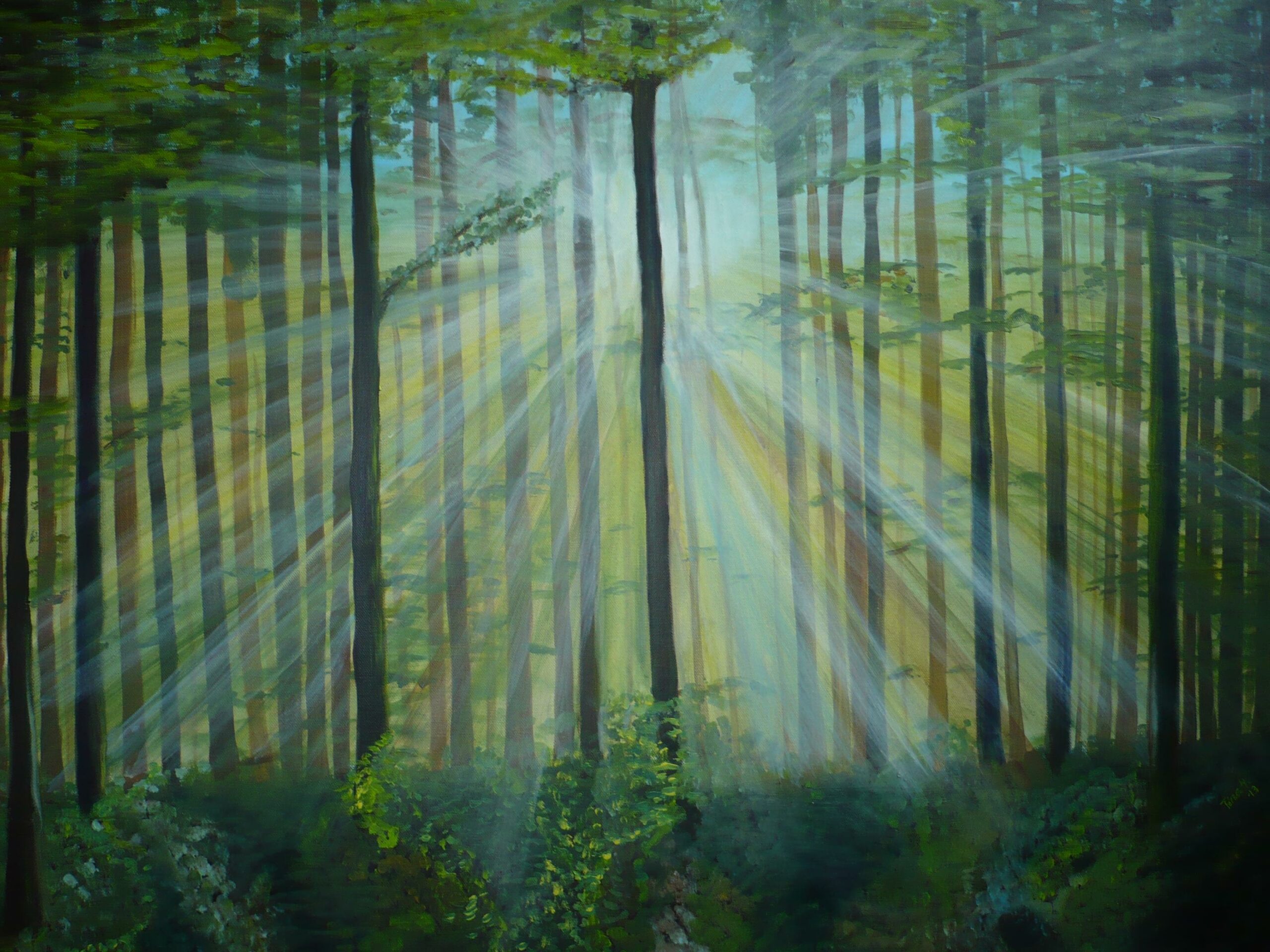 Wald im Sonnenschein - Acryl auf Leinwand 100 x 80 cm
