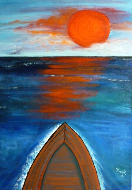 Boot im Sonnenuntergang - Acryl auf Leinwand 50 x 70 cm