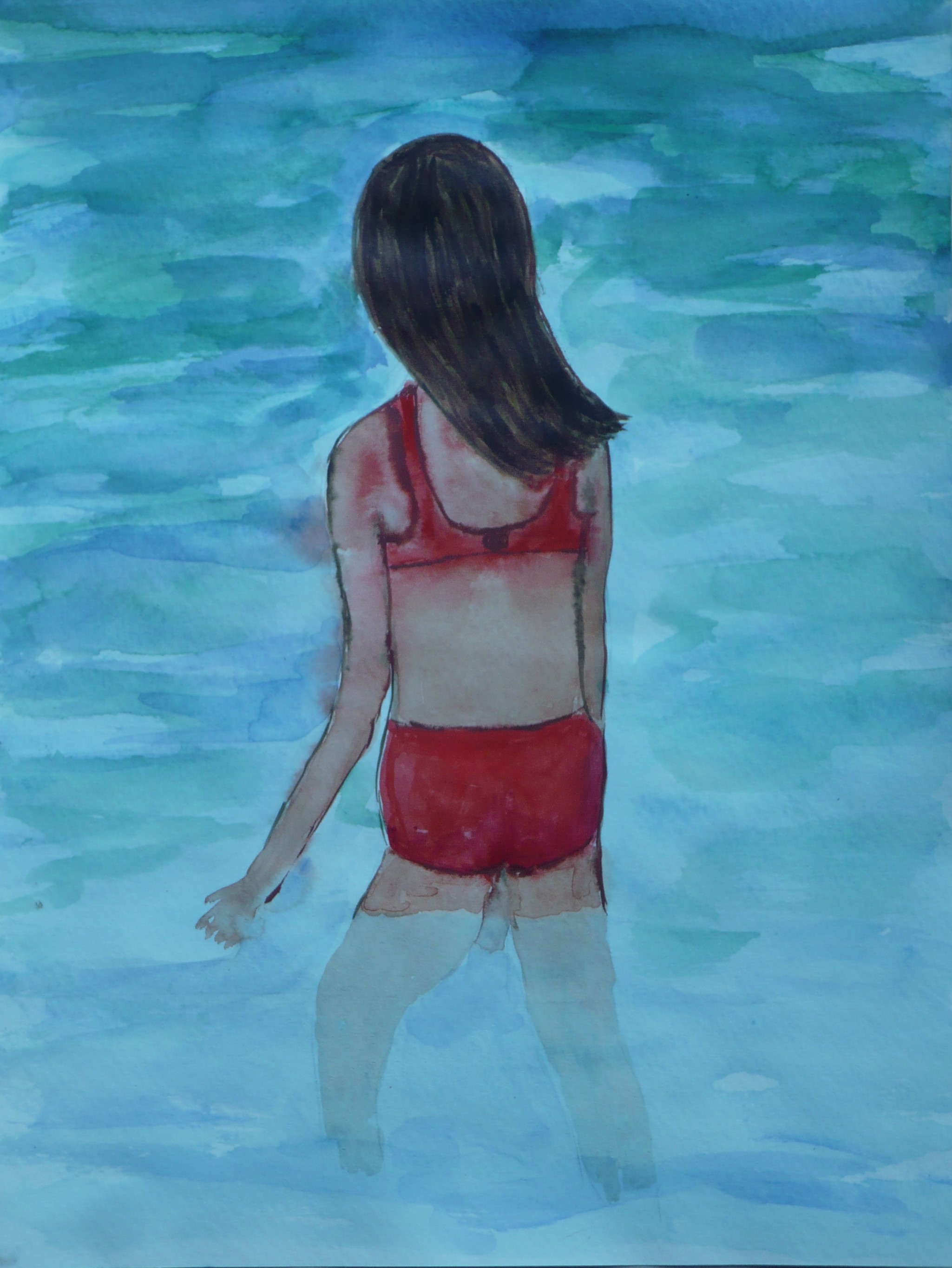 Mädchen im Meer - Aquarell 24 x 32 cm
