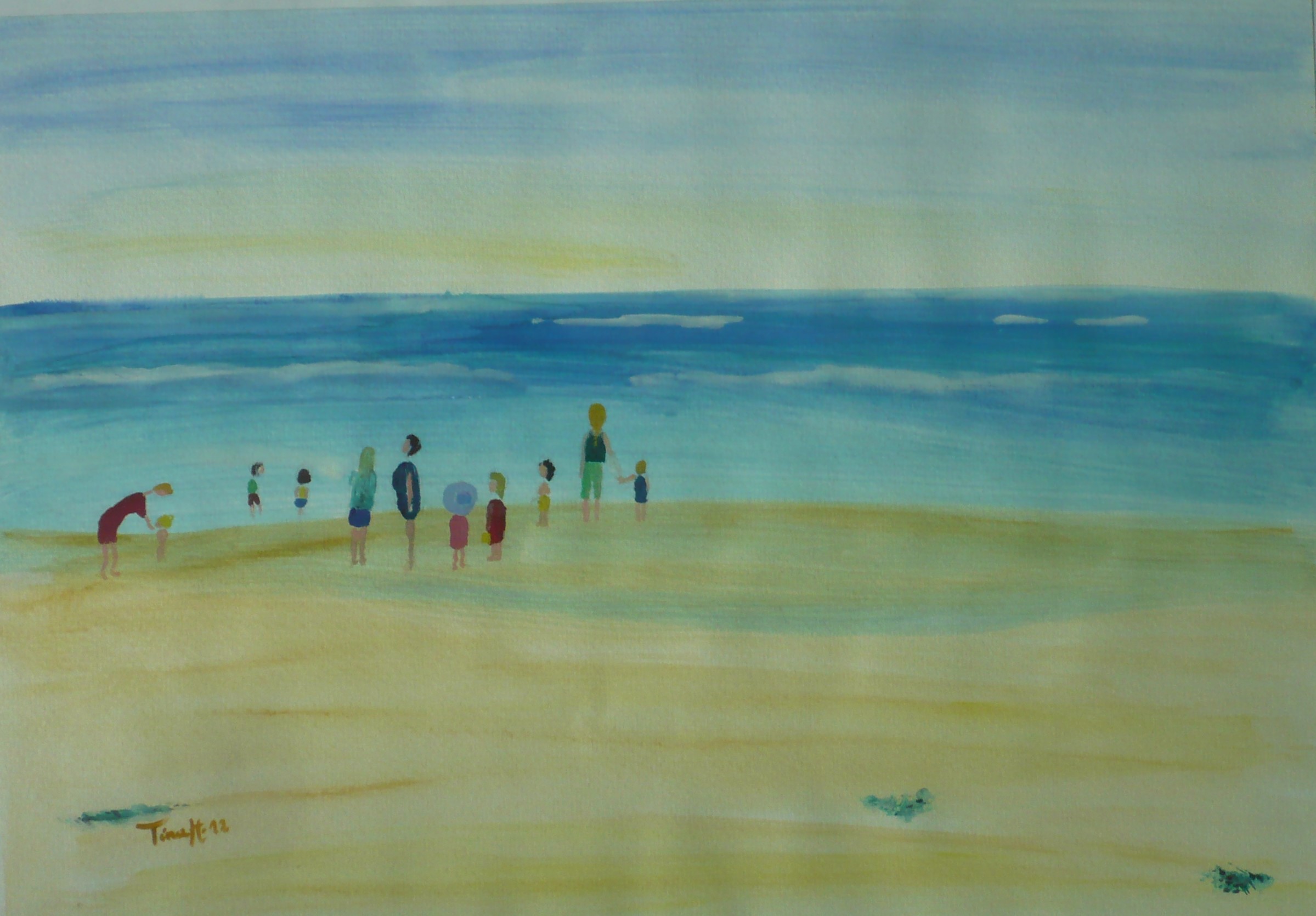 Kinder am Strand - Aquarell 42 x 30 cm