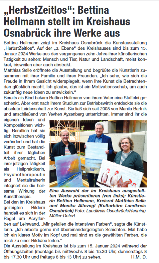 Artikel im Wallenhorster Bürger-Echo vom 02.11.23
