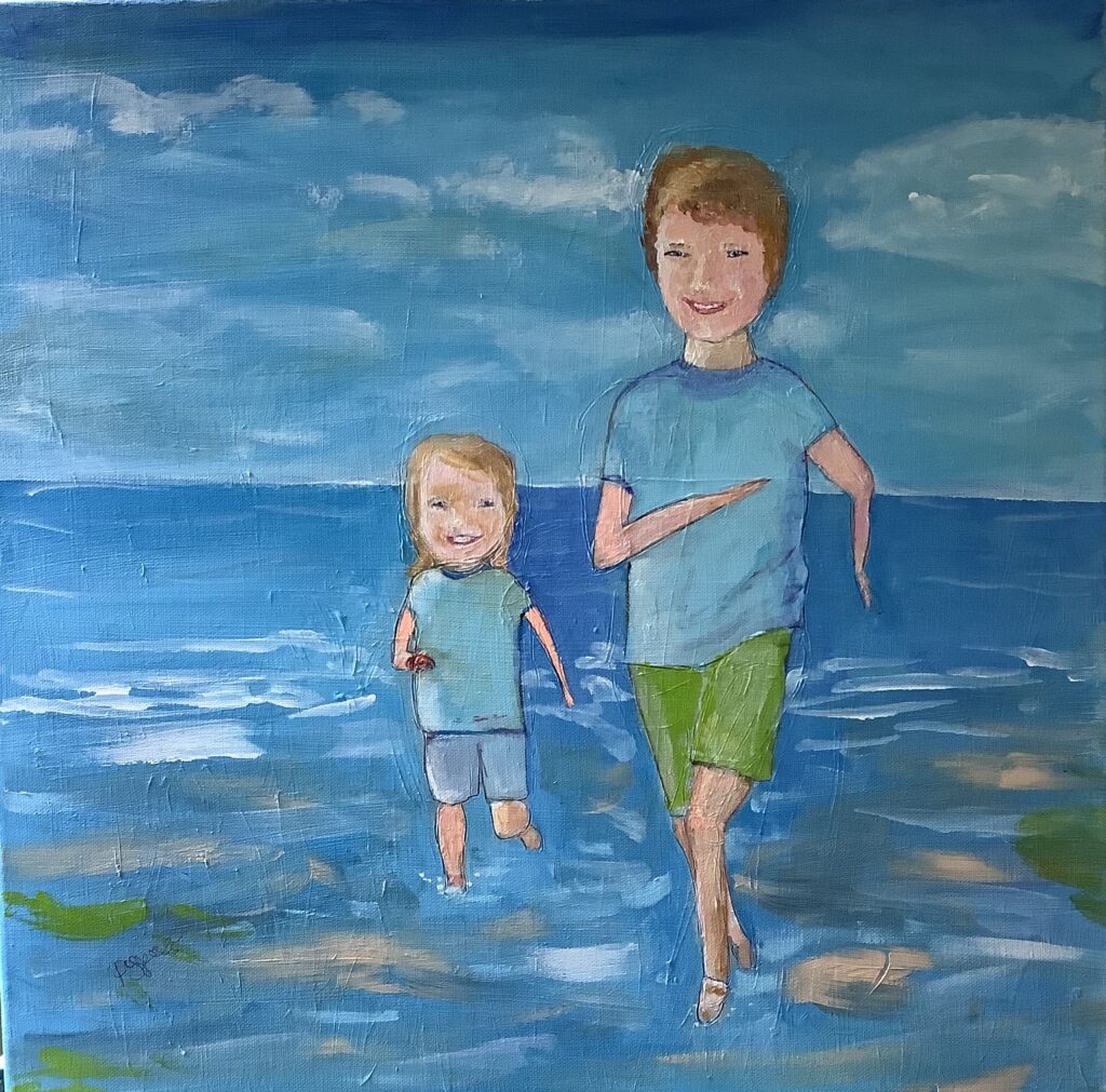 Kinder am Meer, Acryl auf Leinwand 50 x 50 cm