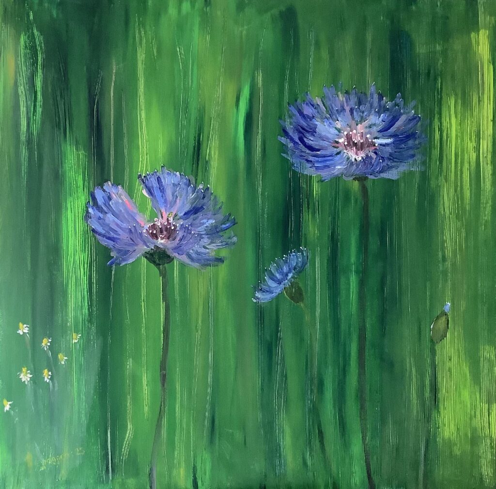 Kornblumen, Acryl auf Leinwand 70 x 70 cm