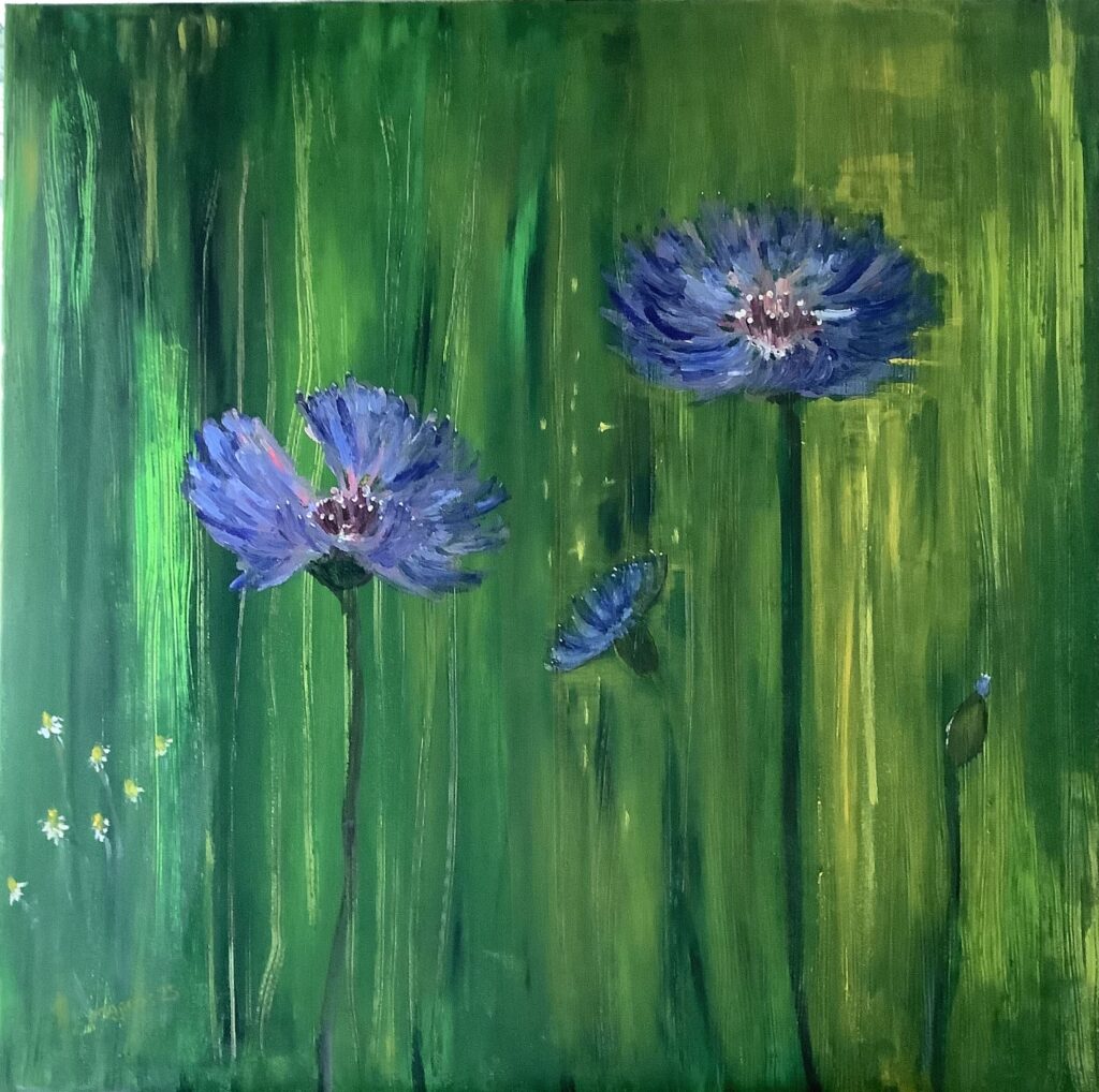 Kornblumen, Acryl auf Leinwand 70 x 70 cm